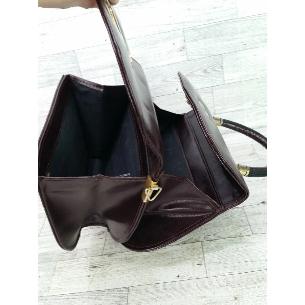 Vintage A Leather Handbag Bag Purse Framed Purse Vintage Mahogany